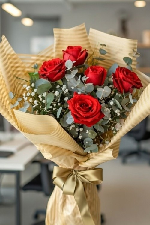 5 Kırmızı Gül Buketi – Tutku ve Sadeliğin En Zarif İfadesi 