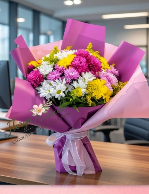Renkli Krizantem Buketi – Bahar Esintisi ve Neşe Dolu Hediye