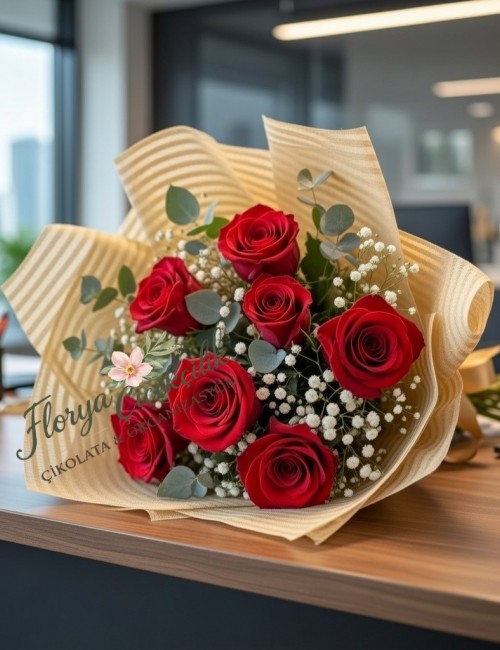 7 Kırmızı Gül Buketi – Tutku ve Aşkın Mükemmel İfadesi