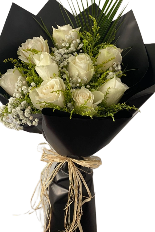 Beyaz Dokuzlu Gül Buketi İthal Gül