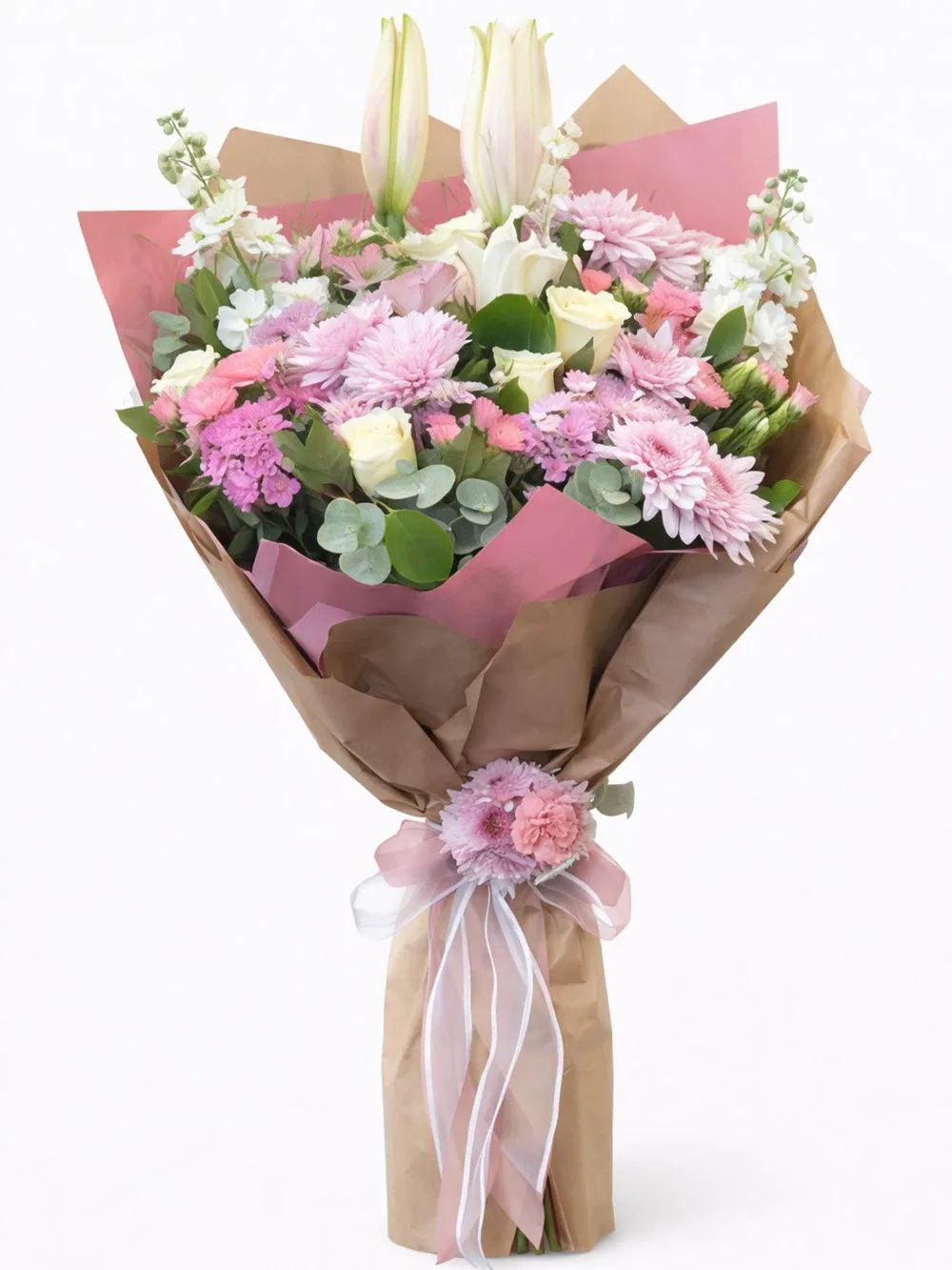 Pembe ve Beyazın Zarafeti: Lilyum ve Mevsim Çiçekleri Buketi