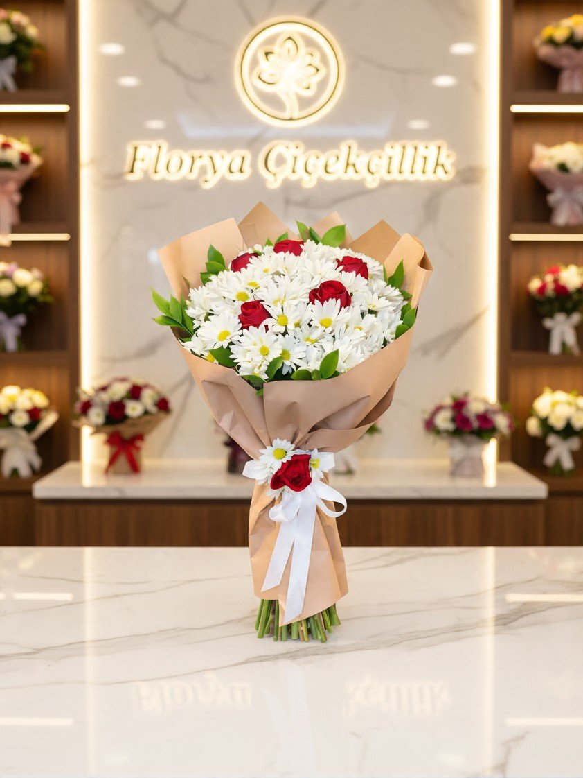 Aşkın Masumiyeti: Kırmızı Gül ve Beyaz Papatya Buketi