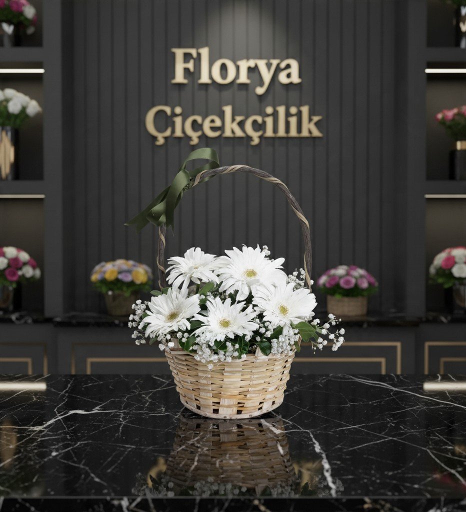 Masumiyet Esintisi Beyaz Gerbera Sepeti