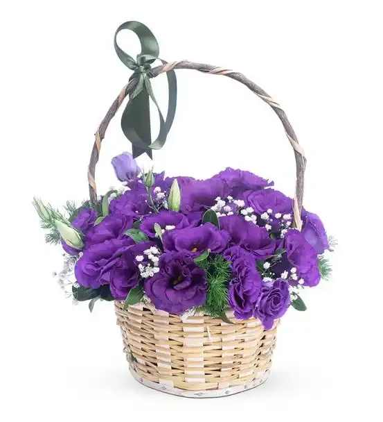 Asil Mor Lisianthus Zarafeti Hasır Sepet Aranjmanı