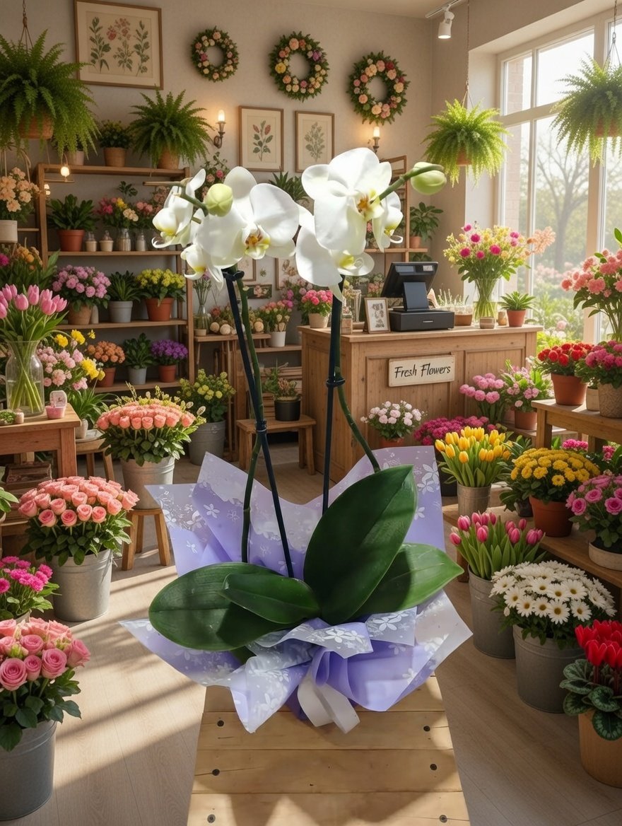 Zarafetin Simgesi Çift Dal Beyaz Phalaenopsis Yerli