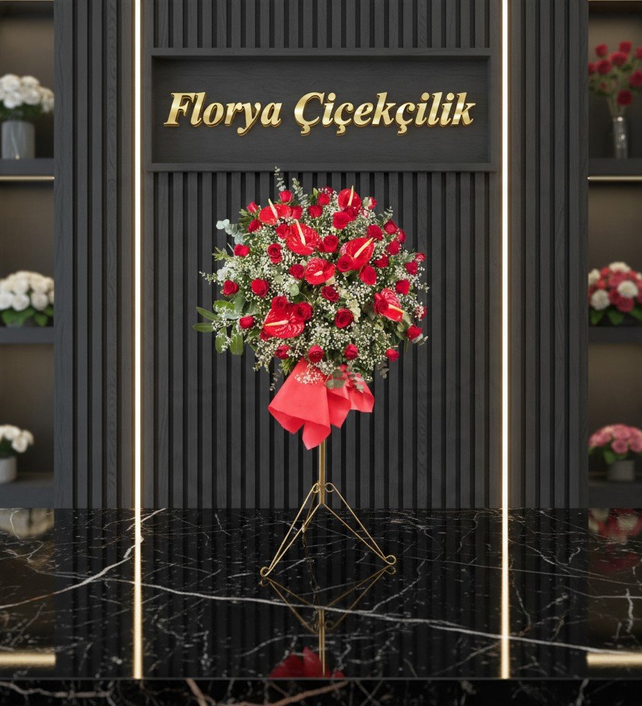 Görkemli Asalet Kırmızı Gül ve Antoryum Ayaklı Ferforje