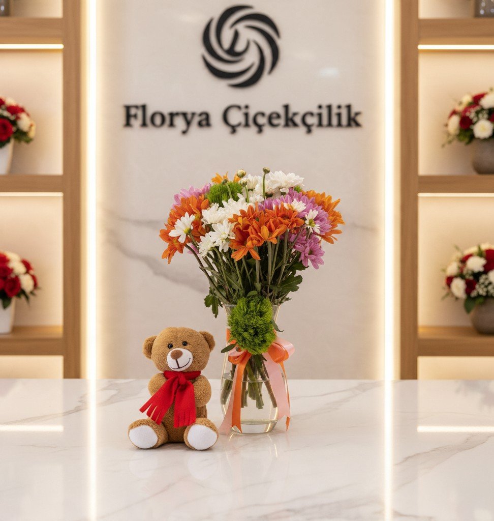 Sevimli Ayıcık Hediye Seti ve Renkli Papatya Aranjmanı