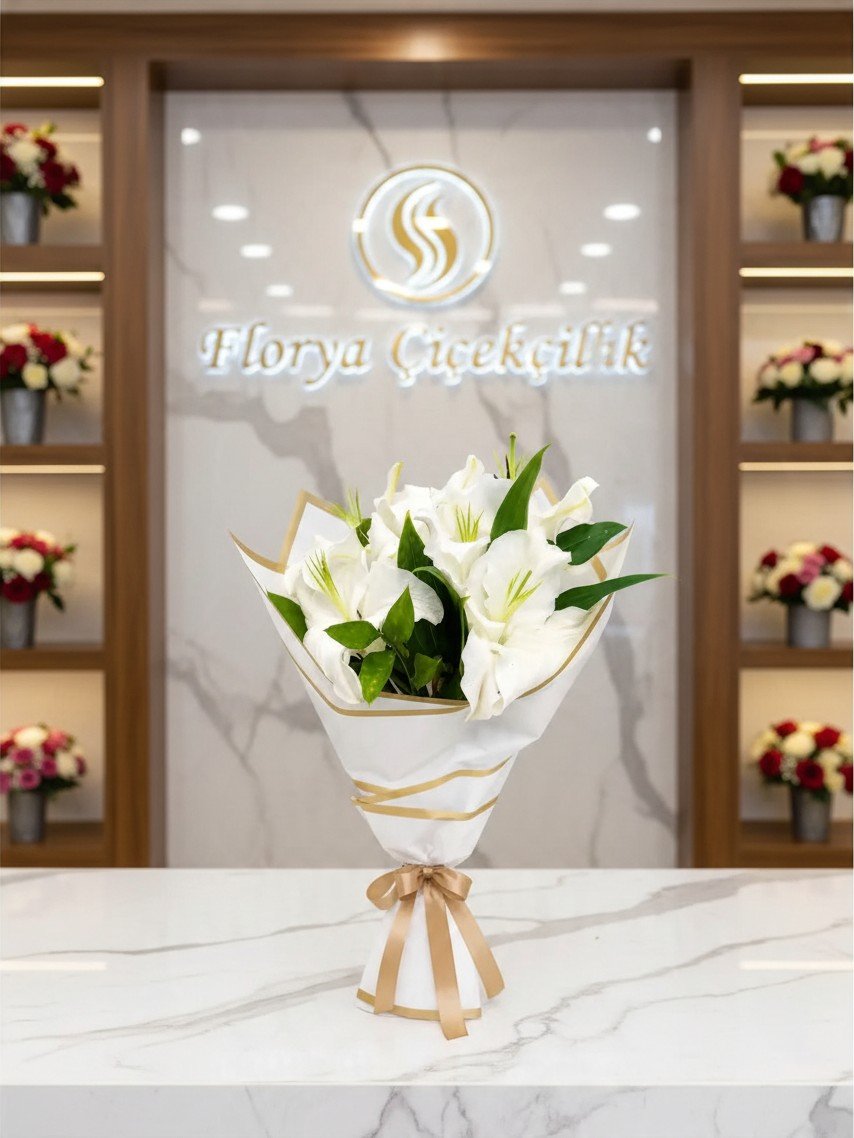 Zarafet İncisi Beyaz Liliyum Buketi