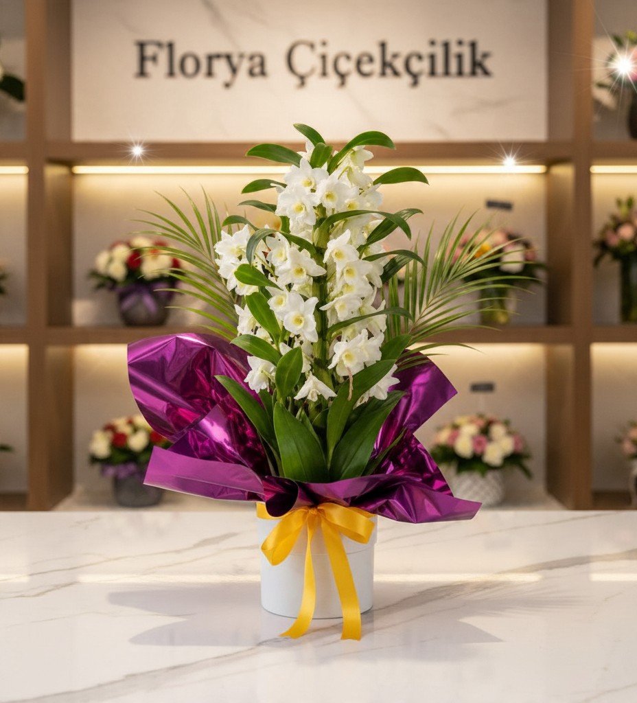 Zarafetin Simgesi Beyaz Dendrobium Orkide Aranjmanı