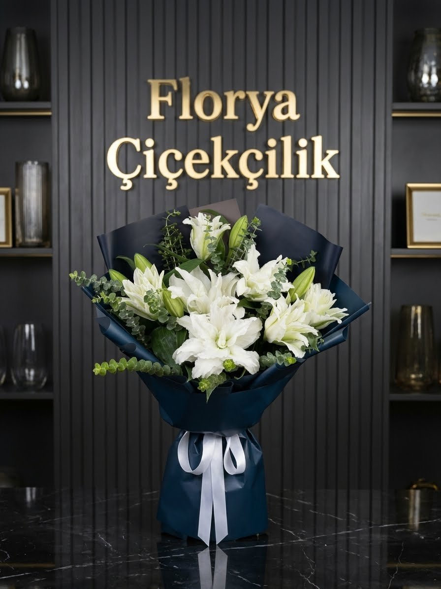 Roselily Zarafeti Beyaz Lilyum Buketi